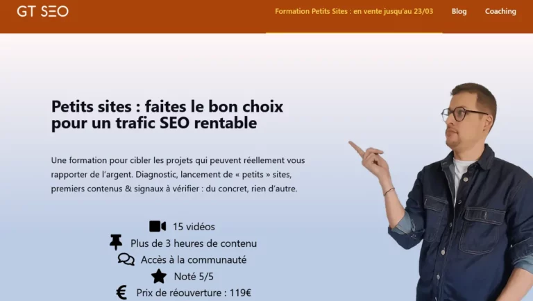 Formation SEO Petits Sites de Gabin Thiebaut : la méthode pour lancer des projets rentables