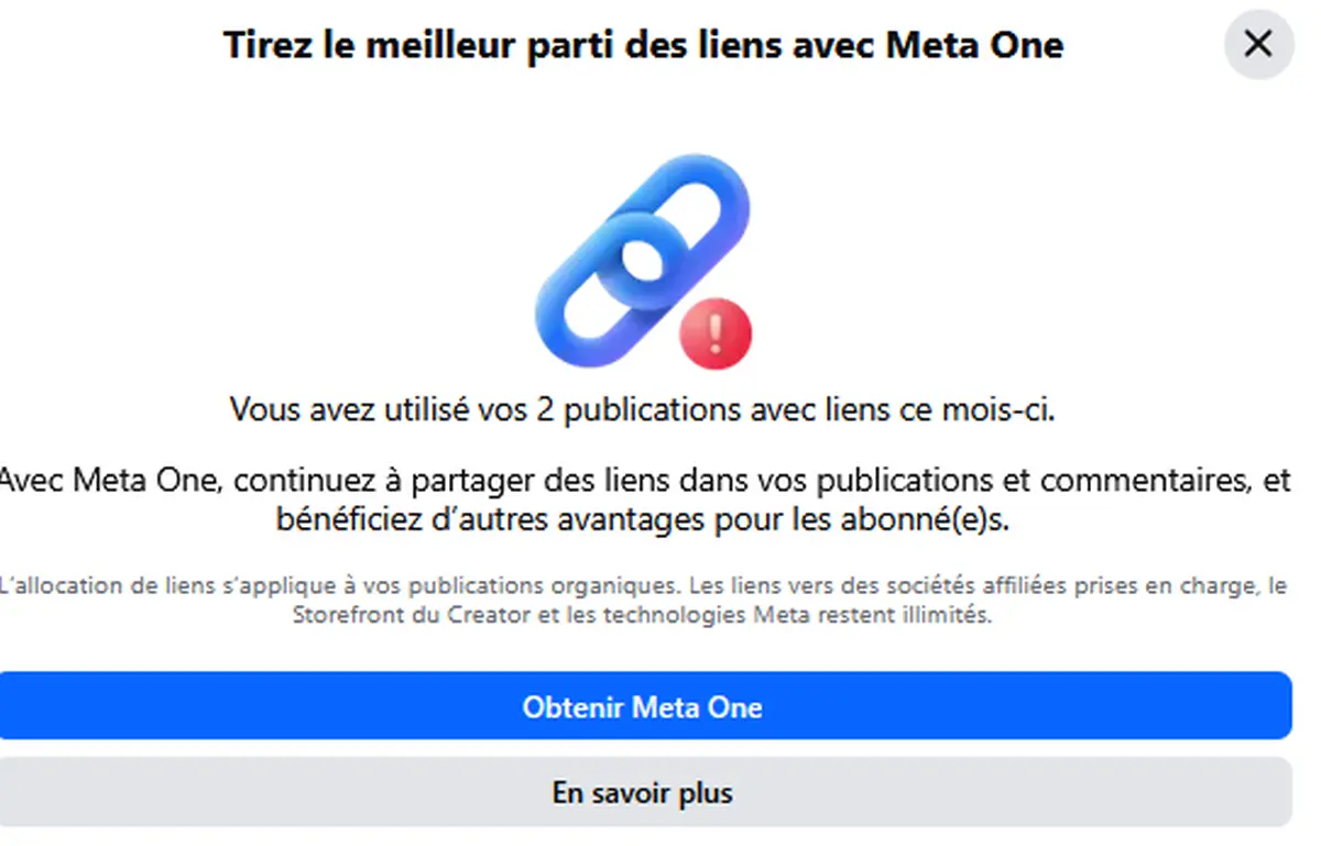 facebook limite des liens page pro